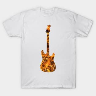 Yellow Flame Guitar Silhouette on Black T-Shirt